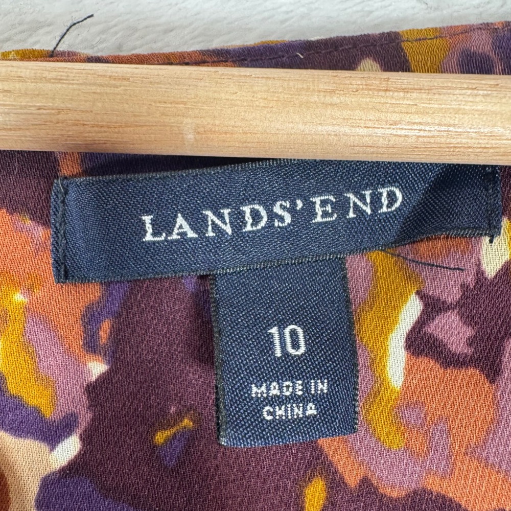 Lands End Floral Dress Wmns 10 Purple Ruffle Tie Waist Knee Length 422383A Boho - Picture 4 of 9